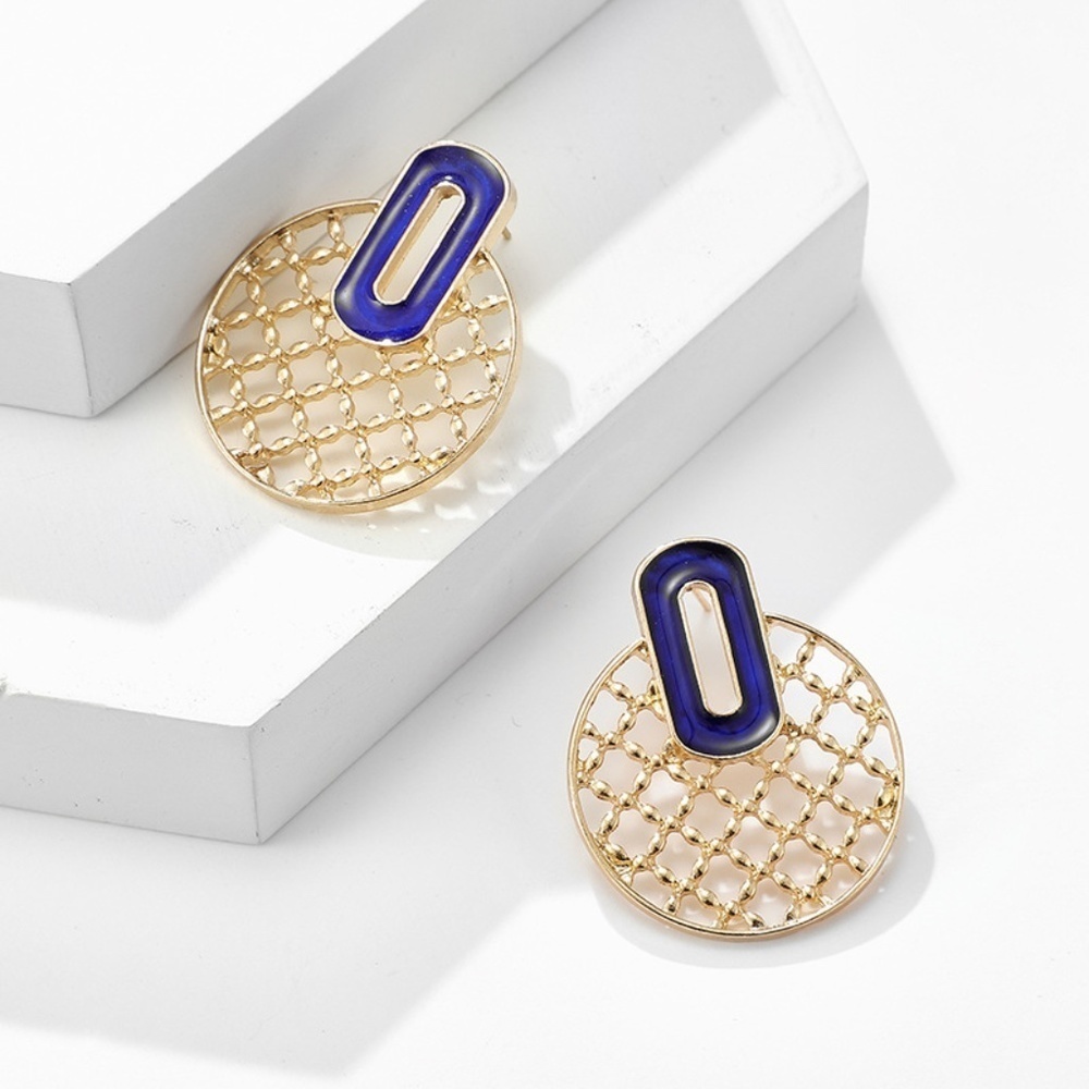 *HATICE* Gold x Blue Round Fashion Earrings - Picture 6 of 7